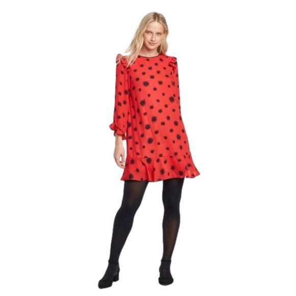 NWT Who What Wear Red Dandelion Dot Dress Size S - Picture 1 of 12